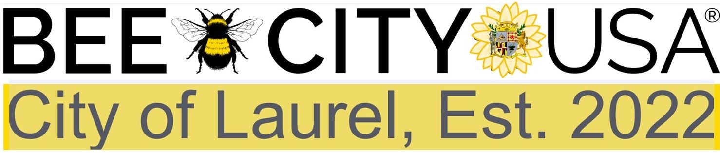 Logo for Bee City USA with a Bee and Flower
