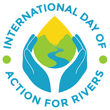 Picture with Hands Cupped to Hold a Water Drop with Mountains and a Winding River