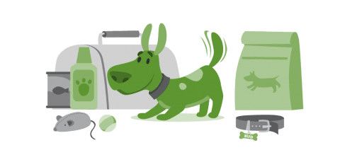 Picture of Stylized Dog with Preparedness Items like Kit, Food, Toys