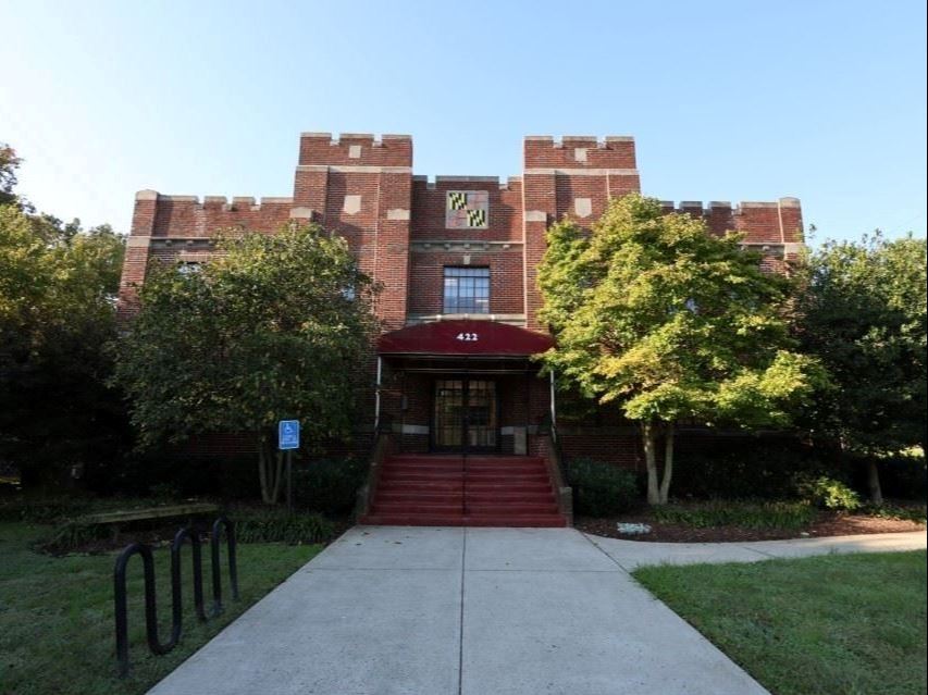 A picture of the front of the Laurel Armory
