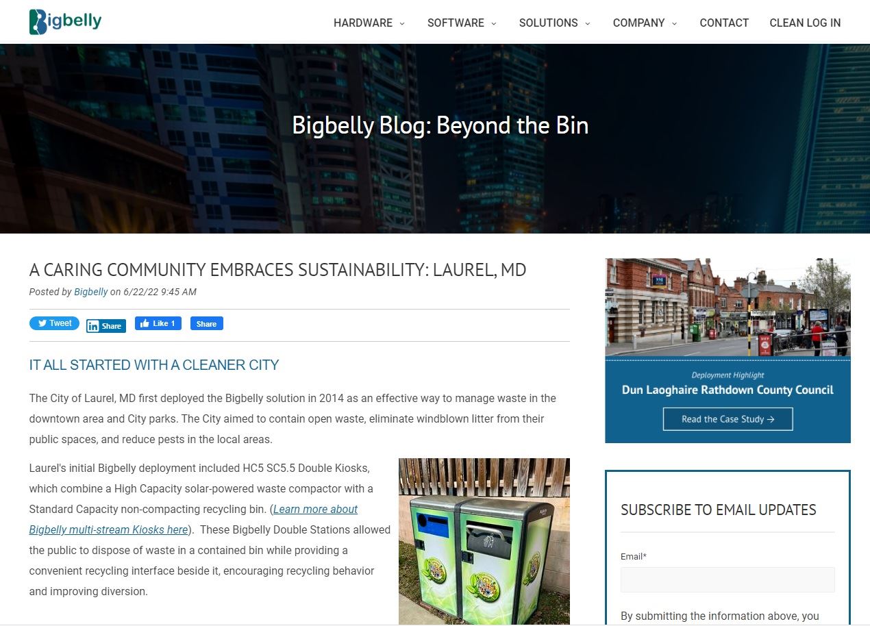 A picture of the Bigbelly Blog homepage.